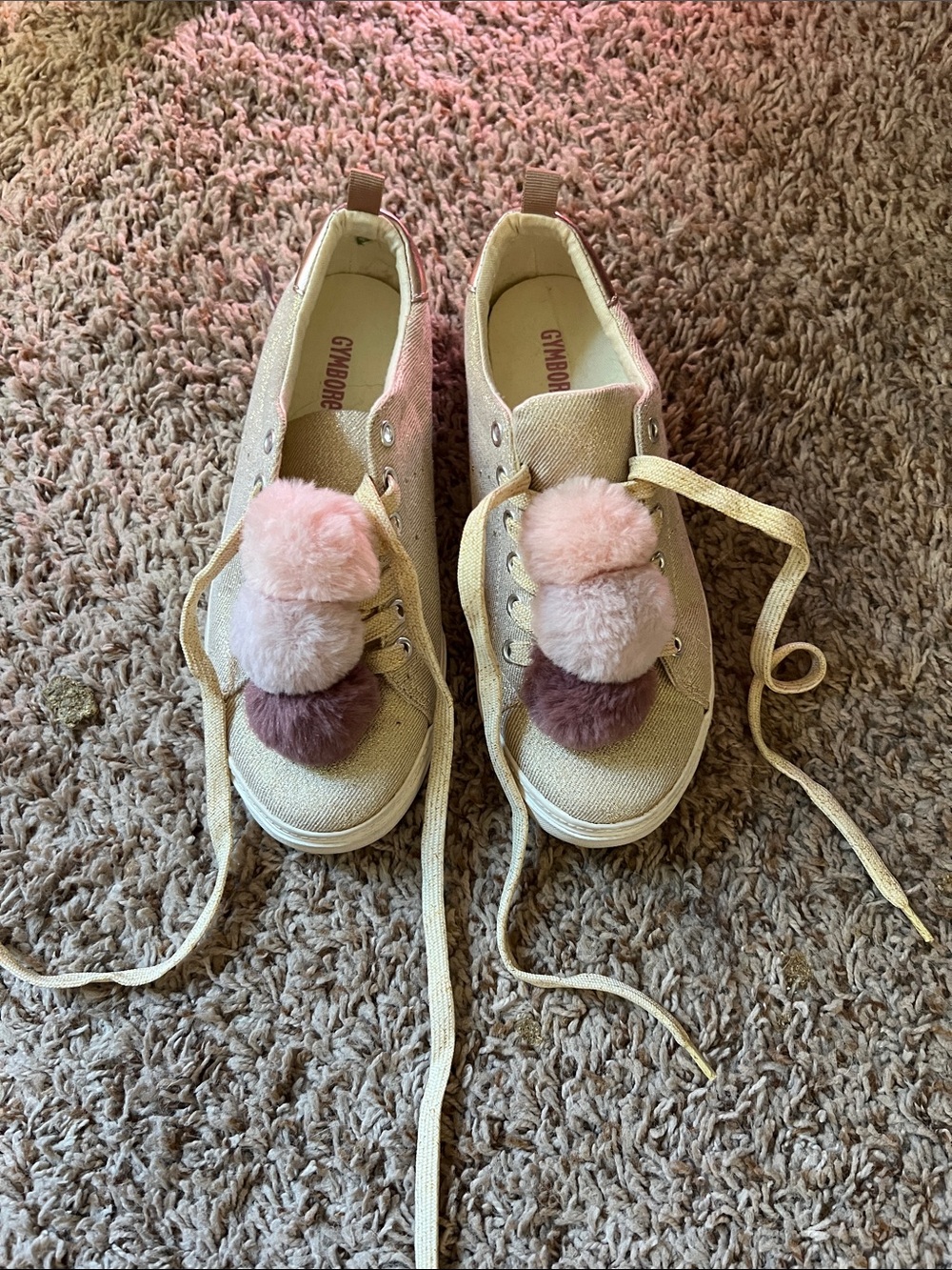 Gymboree Canvas Sneakers with Pink and Mauve Pom-Poms